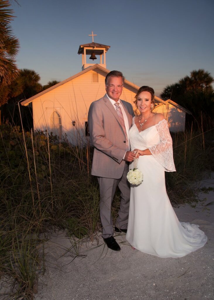 middle aged bride and groom portrait at the Amory Chapel in Boca Grande, FL